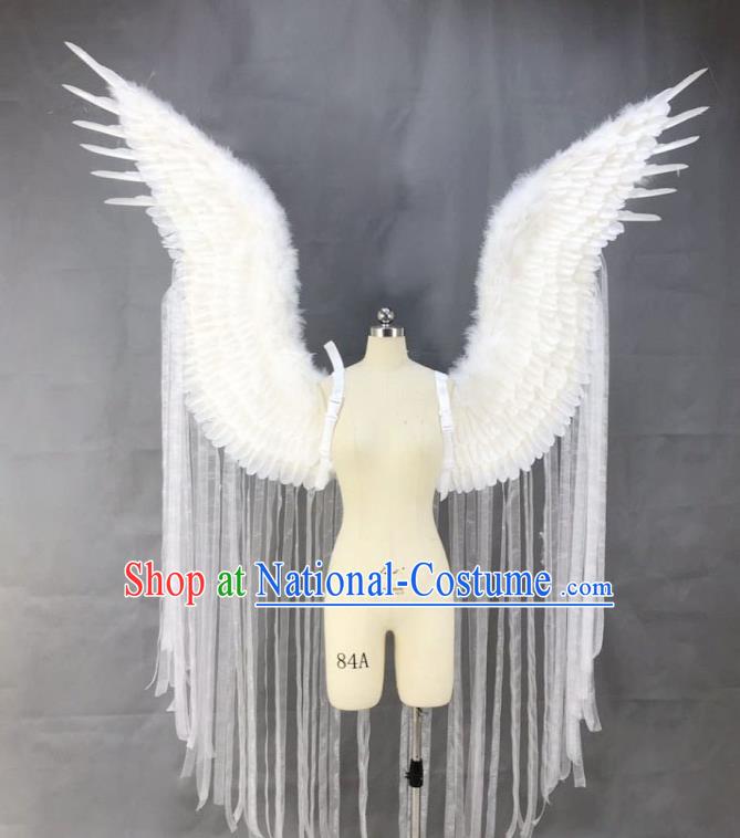 Custom Carnival Catwalks Tassel Back Accessories Brazil Parade Props Halloween Cosplay Deluxe White Feather Angel Wings Stage Show Decorations