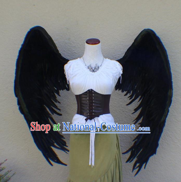 Custom Gothic Angel Decorations Carnival Catwalks Back Accessories Brazil Parade Props Halloween Cosplay Demon Black Feather Wings