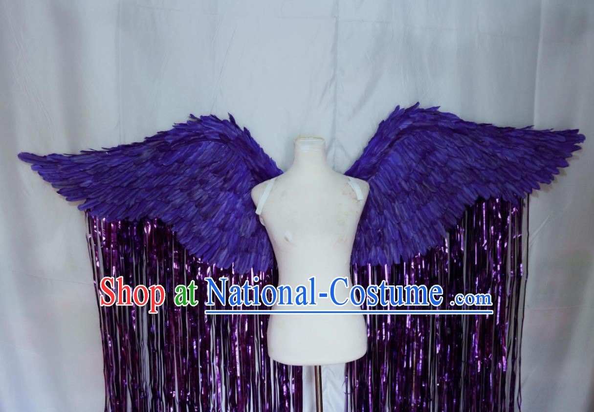 Custom Halloween Cosplay Deluxe Feather Angel Wings Stage Show Decorations Carnival Catwalks Purple Tassel Back Accessories Brazil Parade Props