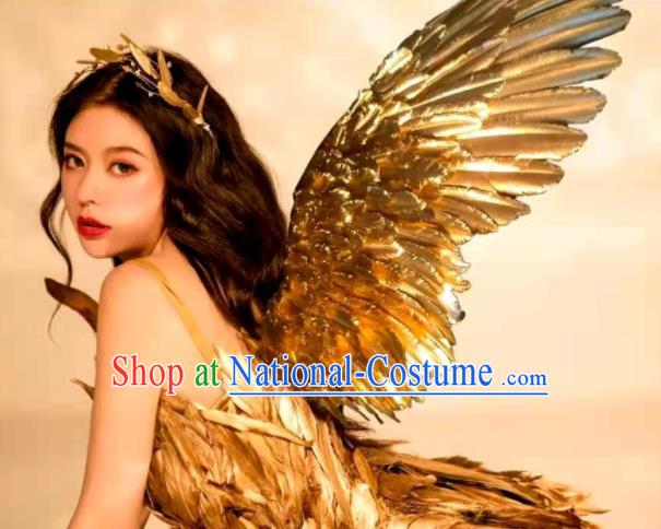 Custom Brazil Catwalks Props Cosplay Angel Golden Wings Halloween Stage Show Decorations Carnival Parade Fairy Back Accessories