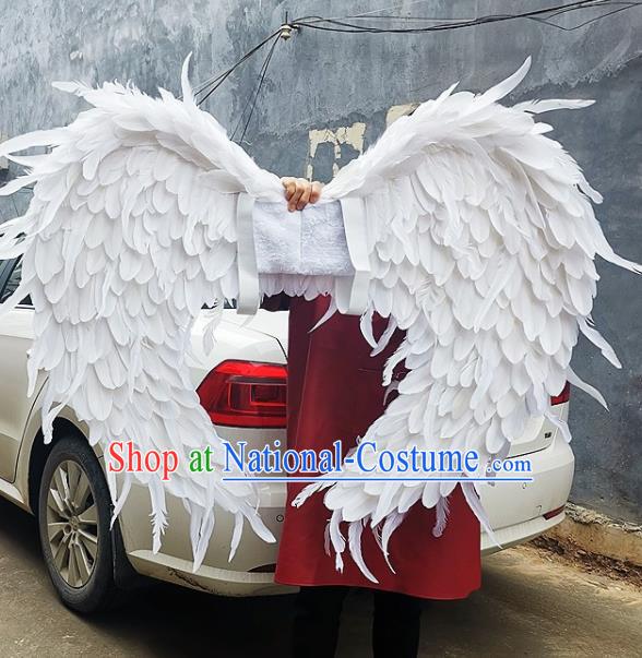 Custom Cosplay Angel Deluxe White Feather Wings Halloween Show Decorations Carnival Parade Back Accessories Miami Catwalks Props Headdress