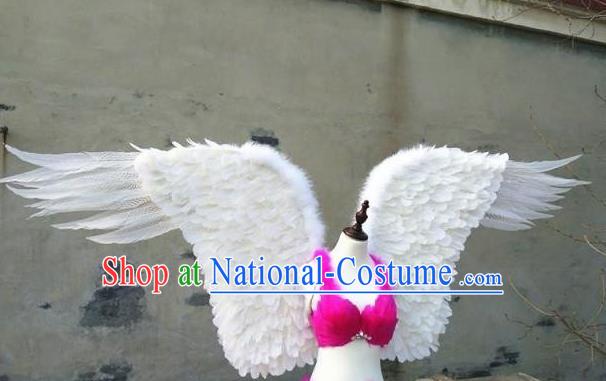 Custom Carnival Parade Accessories Miami Catwalks Back Decorations Cosplay Angel White Feather Wings Halloween Performance Props Headdress