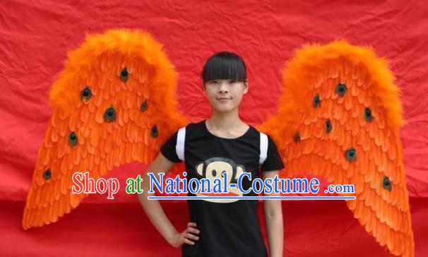 Custom Cosplay Angel Orange Feather Wings Halloween Performance Props Headdress Carnival Parade Accessories Miami Catwalks Back Decorations