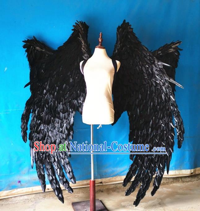 Custom Cosplay Demon Deluxe Black Feathers Wings Halloween Performance Props Headdress Carnival Parade Accessories Miami Catwalks Back Decorations