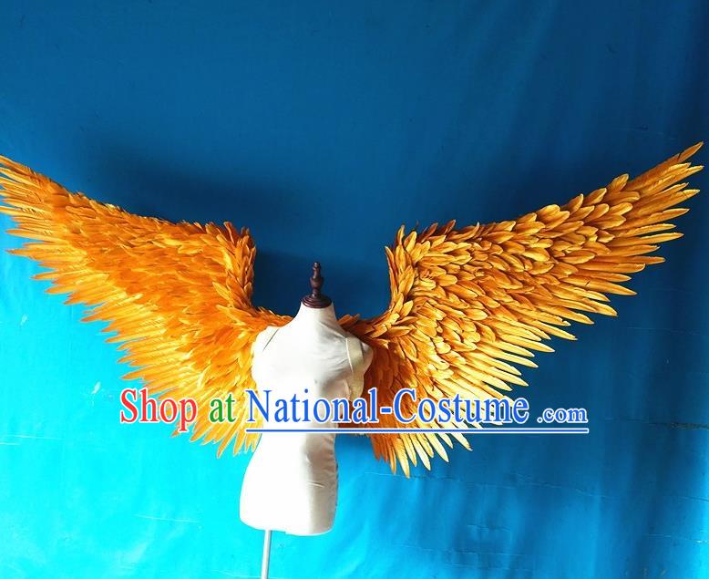 Custom Cosplay Angel Golden Feathers Wings Christmas Performance Props Carnival Parade Feather Accessories Miami Catwalks Back Decorations