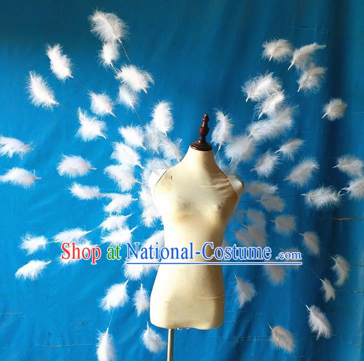 Custom Carnival Parade White Feather Accessories Miami Catwalks Back Decorations Cosplay Angel Wings Christmas Performance Props