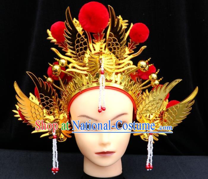 China Shaoxing Opera Actress Golden Phoenix Coronet Beijing Opera Children Headdress Ancient Swordswoman Hair Accessories