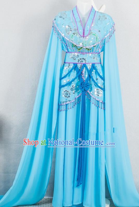 Chinese Peking Opera Diva Clothing Ancient Fairy Garment Costumes Traditional Shaoxing Opera Actress Blue Dress Outfits