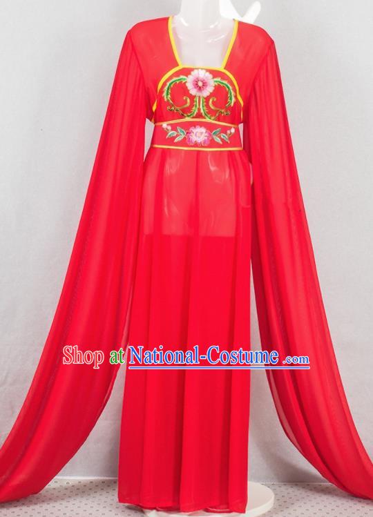 Chinese Ancient Court Maid Garment Costumes Traditional Huangmei Opera Actress Red Dress Outfits Peking Opera Hua Tan Clothing