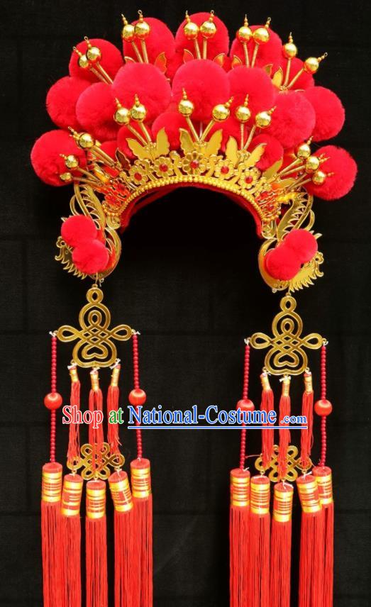 China Beijing Opera Hua Tan Headdress Ancient Bride Hair Accessories Peking Opera Diva Red Phoenix Coronet