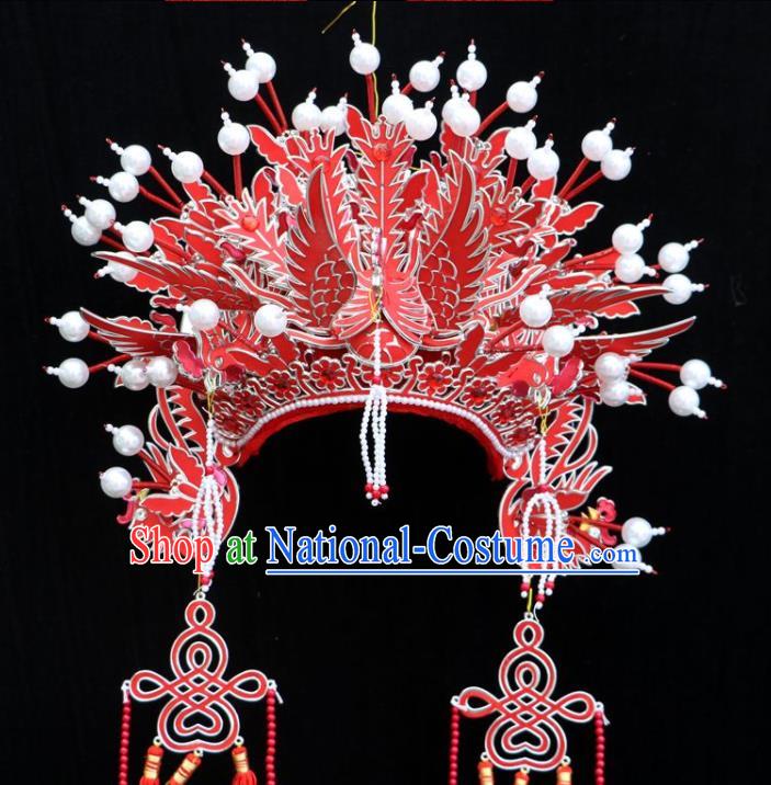 China Peking Opera Diva Red Phoenix Coronet Beijing Opera Hua Tan Headdress Ancient Bride Hair Accessories