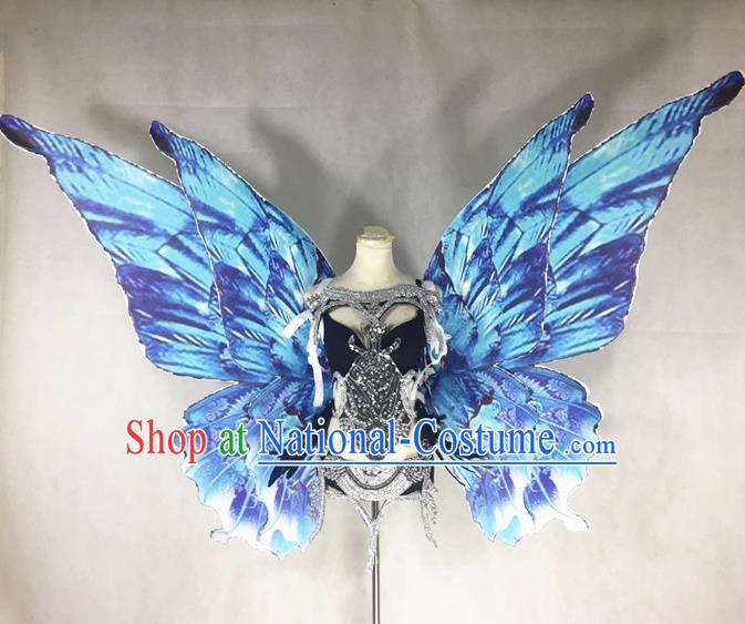 Custom Miami Catwalks Back Decorations Halloween Cosplay Fairy Blue Wing Stage Show Prop Accessories Christmas Performance Butterfly Wings