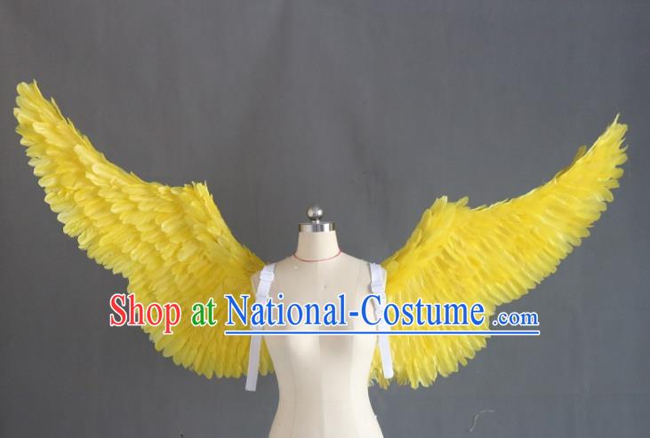 Custom Cosplay Angel Wing Accessories Stage Show Props Halloween Performance Yellow Feather Wings Miami Catwalks Back Decorations