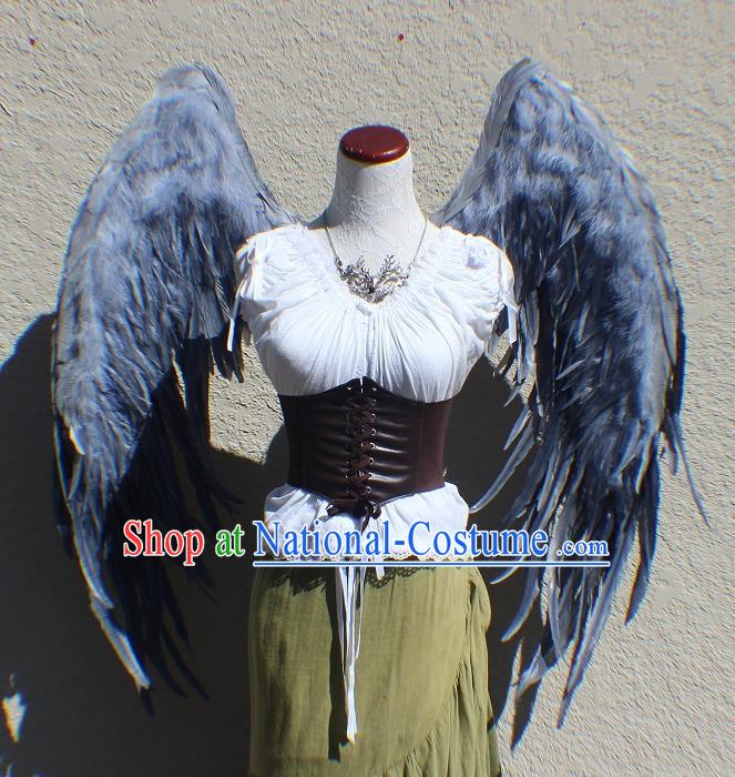 Custom Cosplay Fancy Accessories Stage Performance Props Halloween Catwalks Grey Feather Angel Wings Miami Stage Show Back Decorations