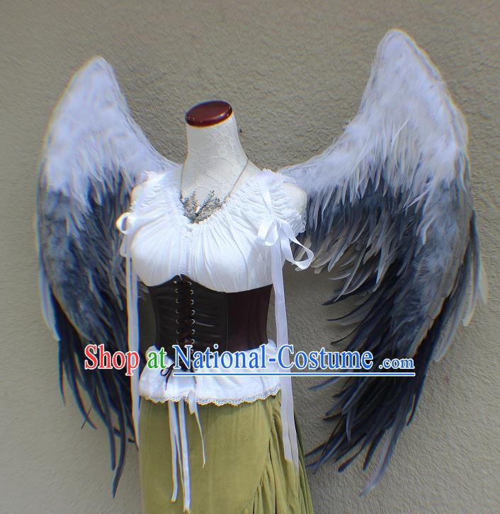 Custom Miami Show Back Decorations Cosplay Fancy Feathers Accessories Stage Performance Props Halloween Catwalks Grey Feather Angel Wings