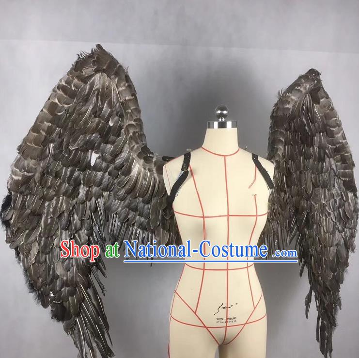 Custom Cosplay Fancy Angel Accessories Stage Performance Deluxe Props Halloween Catwalks Black Feather Wings Miami Show Back Decorations