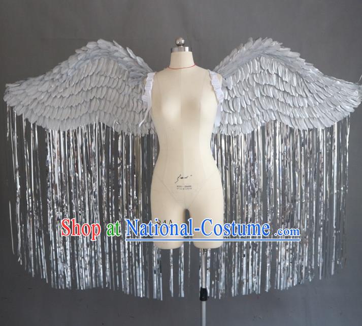 Custom Halloween Cosplay Angel Wing Stage Show Prop Accessories Christmas Performance Grey Tassel Wings Miami Catwalks Back Decorations