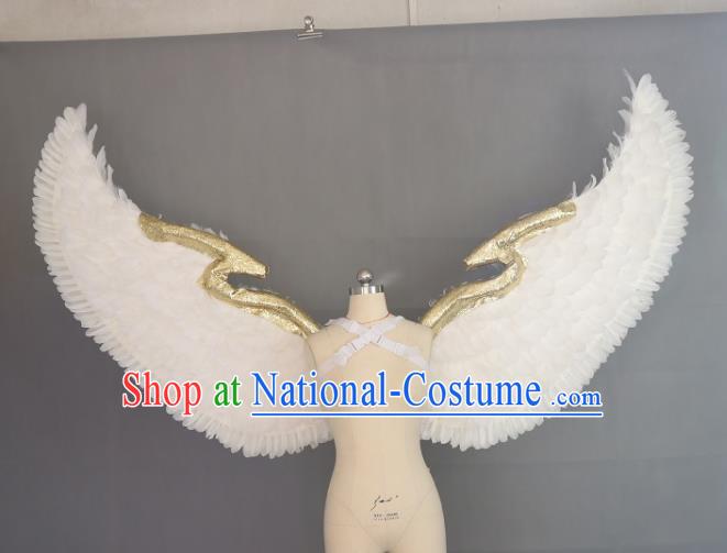 Custom Halloween Cosplay White Feather Wings Miami Catwalks Back Decorations Stage Show Angel Accessories Model Performance Feathers Props