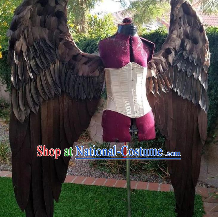 Custom Stage Performance Demon Accessories Model Show Feathers Props Halloween Cosplay Deluxe Brown Feather Wings Miami Catwalks Back Decorations