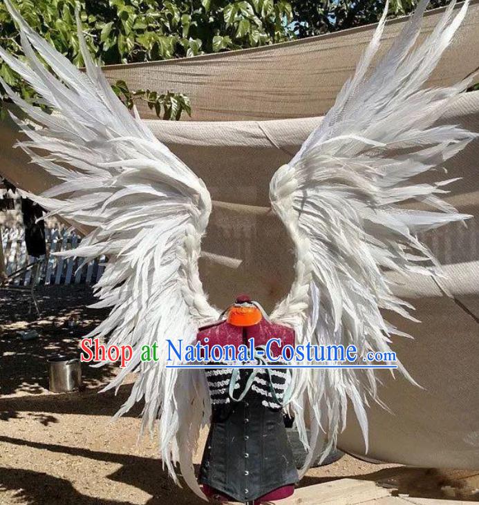 Custom Halloween Cosplay Deluxe White Feather Wings Miami Catwalks Back Decorations Stage Performance Angel Accessories Model Show Feathers Props