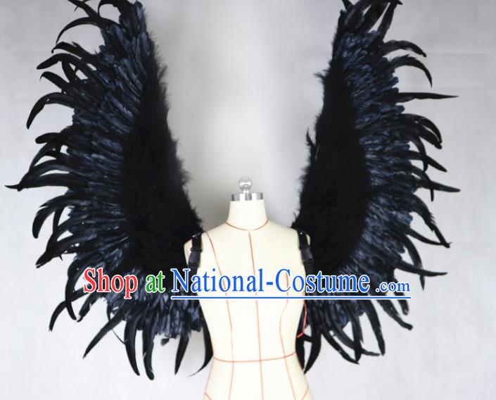 Custom Halloween Cosplay Angel Wings Miami Catwalks Back Decorations Ceremony Performance Accessories Stage Show Black Feathers Props