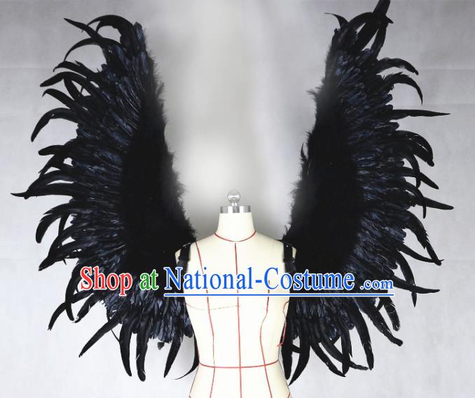 Custom Halloween Cosplay Angel Wings Miami Catwalks Back Decorations Ceremony Performance Accessories Stage Show Black Feathers Props