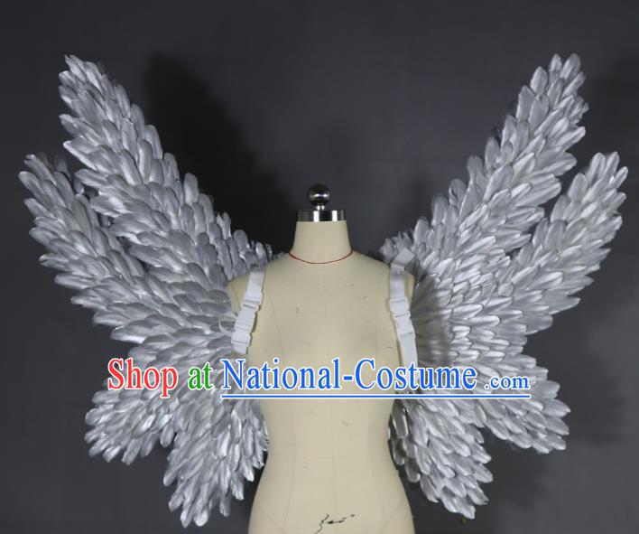 Custom Miami Catwalks Back Decorations Halloween Cosplay Angel Wing Stage Show Prop Accessories Christmas Performance Grey Feather Wings