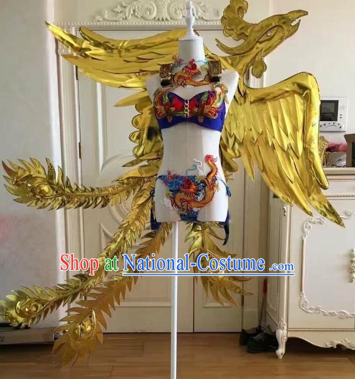 Custom Miami Performance Decorations Ceremony Catwalks Back Accessories Stage Show Props Halloween Cosplay Golden Phoenix Wings