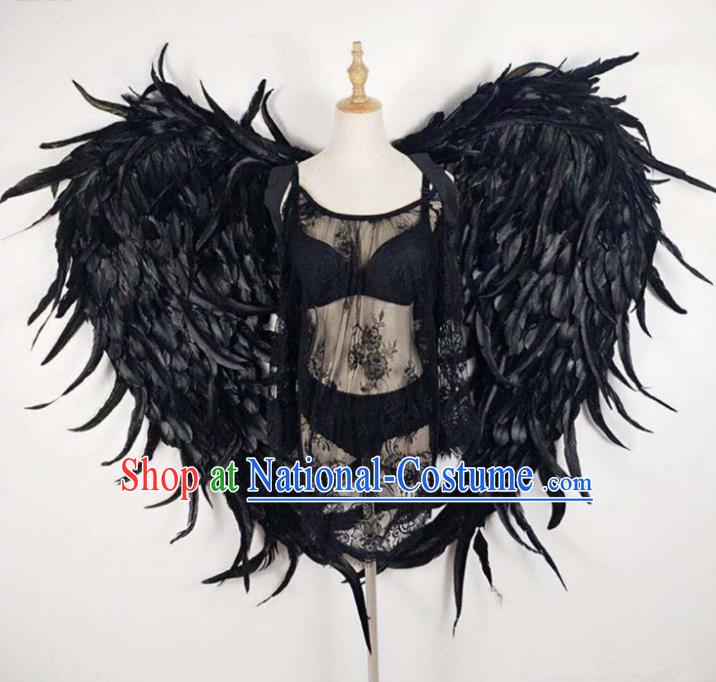 Custom Halloween Catwalks Back Accessories Brazil Parade Props Cosplay Demon Black Feathers Wings Carnival Show Decorations