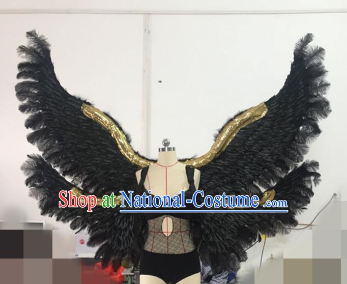 Custom Carnival Show Decorations Halloween Catwalks Back Accessories Brazil Parade Props Cosplay Demon Black Feathers Wings