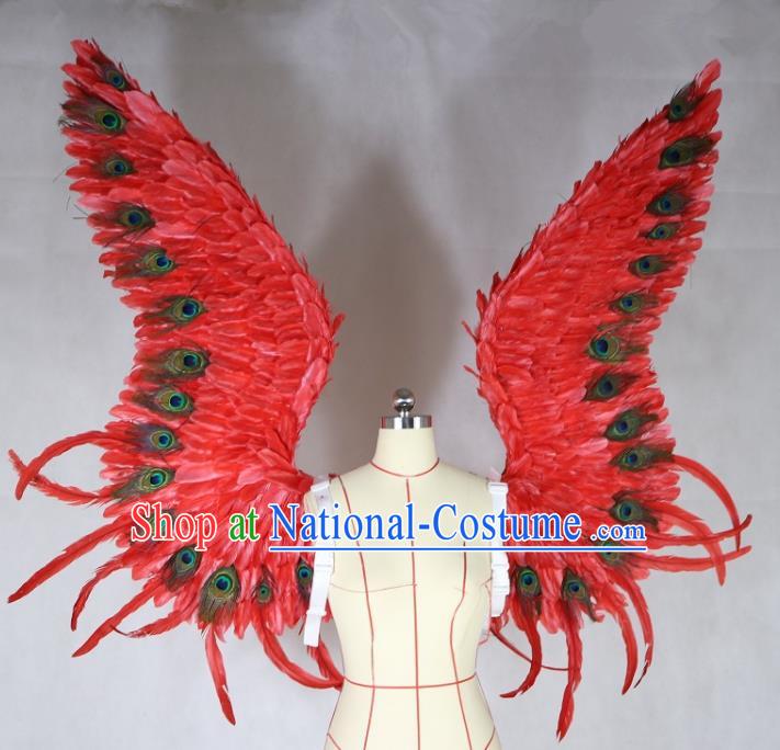 Custom Brazil Parade Props Cosplay Angel Red Feathers Wings Carnival Show Decorations Halloween Catwalks Back Accessories