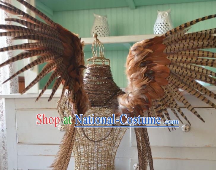 Custom Christmas Performance Brown Feather Wings Miami Catwalks Back Decorations Halloween Cosplay Wing Props Stage Show Accessories