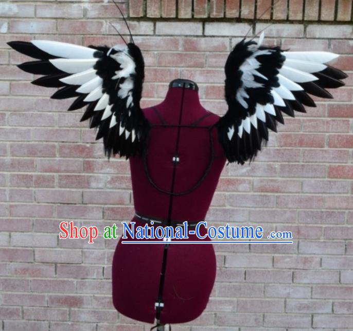 Custom Stage Show Accessories Christmas Performance Black and White Feather Wings Miami Catwalks Back Decorations Halloween Cosplay Wing Props