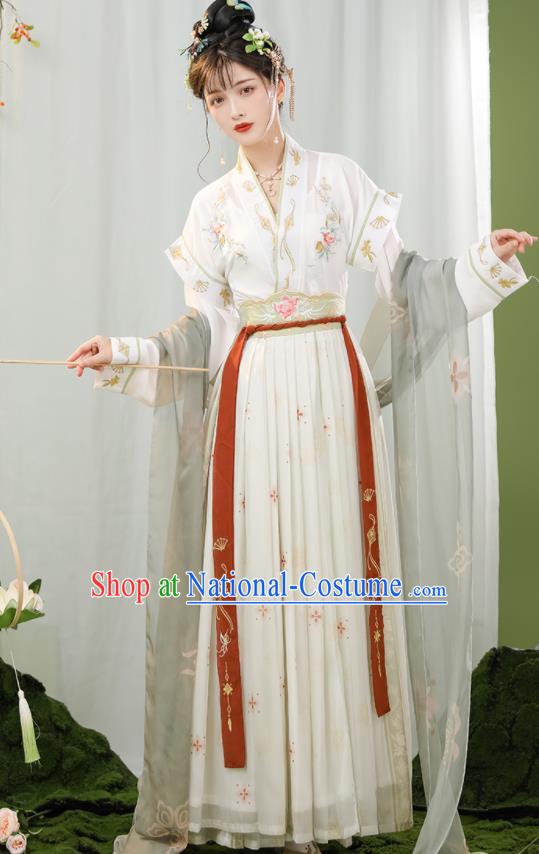 China Tang Dynasty Princess Clothing Traditional Historical Garment Costumes Ancient Palace Beauty White Hanfu Dress