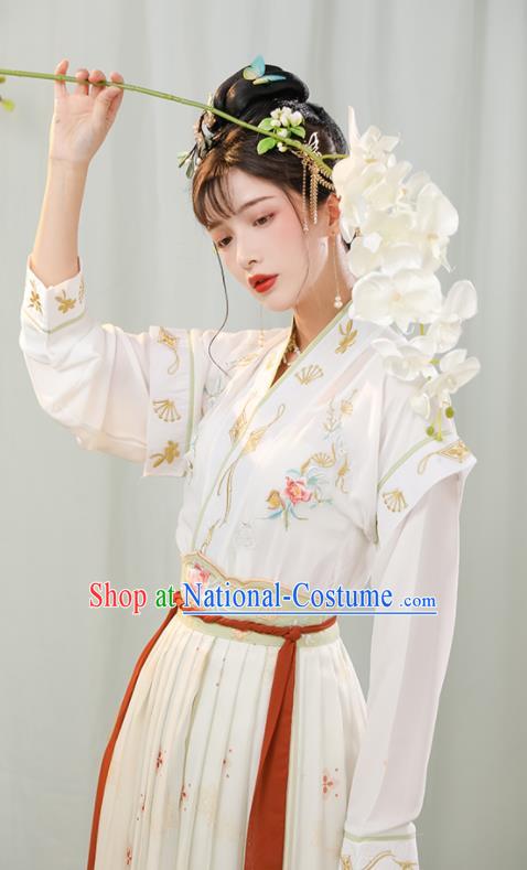 China Tang Dynasty Princess Clothing Traditional Historical Garment Costumes Ancient Palace Beauty White Hanfu Dress