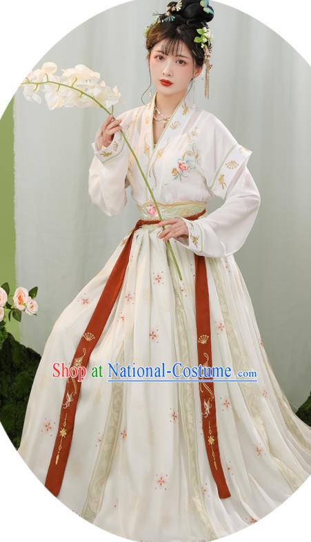 China Tang Dynasty Princess Clothing Traditional Historical Garment Costumes Ancient Palace Beauty White Hanfu Dress