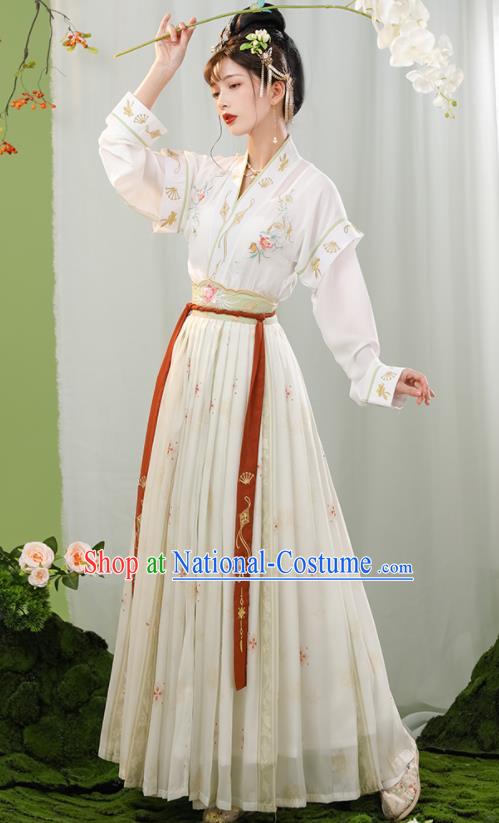 China Tang Dynasty Princess Clothing Traditional Historical Garment Costumes Ancient Palace Beauty White Hanfu Dress