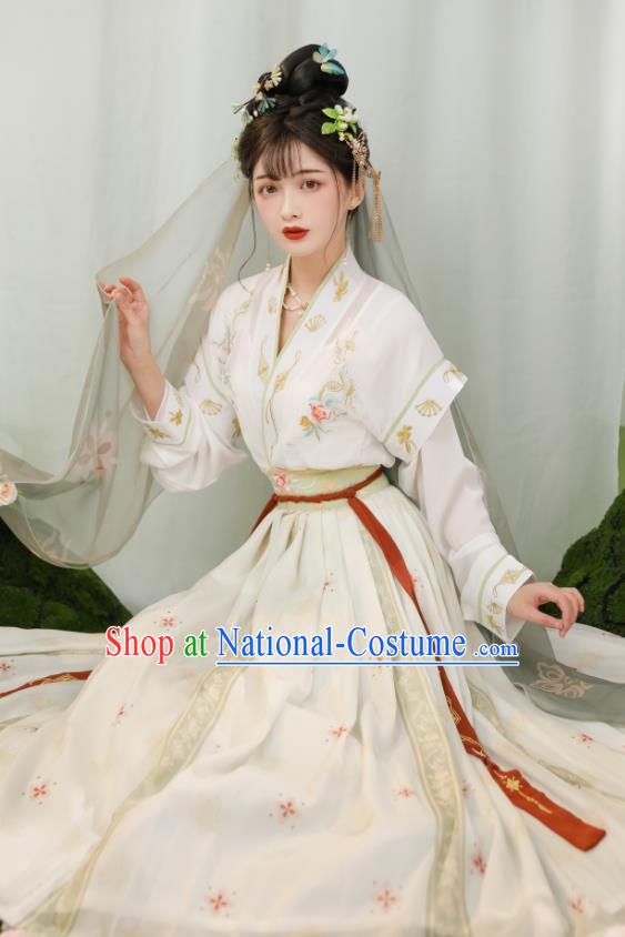 China Tang Dynasty Princess Clothing Traditional Historical Garment Costumes Ancient Palace Beauty White Hanfu Dress