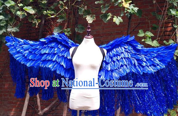 Custom Cosplay Royalblue Feathers Tassel Wings Christmas Performance Props Carnival Parade Accessories Miami Angel Catwalks Back Decorations