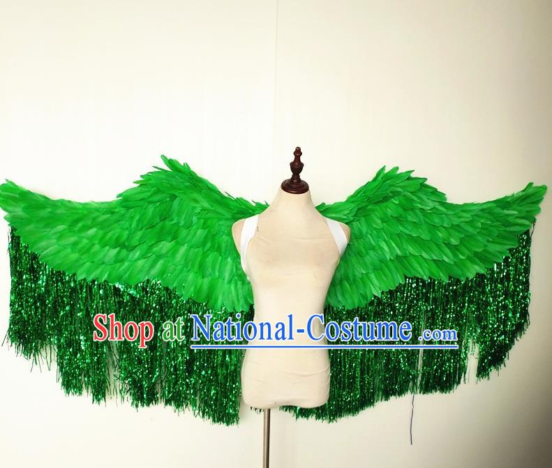 Custom Carnival Parade Accessories Miami Angel Catwalks Back Decorations Cosplay Green Feathers Tassel Wings Christmas Performance Props