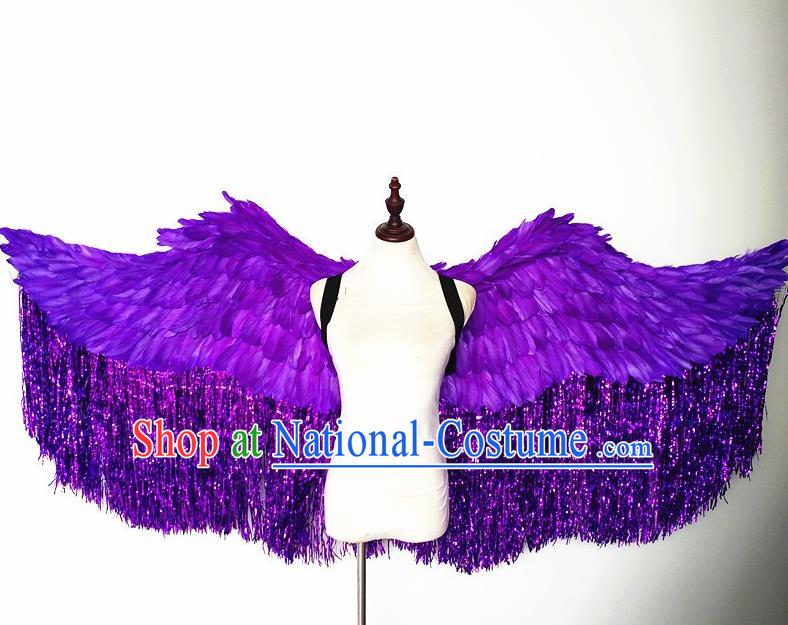 Custom Miami Angel Catwalks Back Decorations Cosplay Purple Feathers Tassel Wings Christmas Performance Props Carnival Parade Accessories