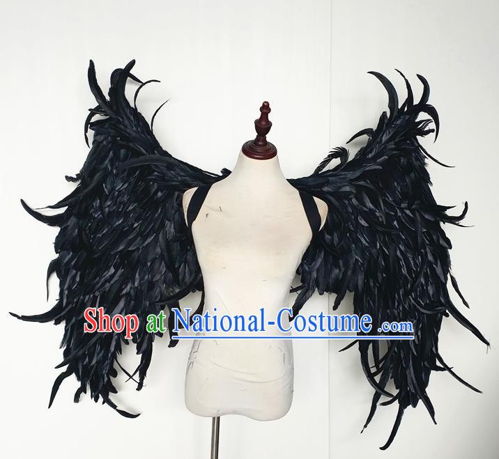 Custom Halloween Performance Props Carnival Catwalks Accessories Miami Parade Show Decorations Cosplay Demon Black Feathers Wings