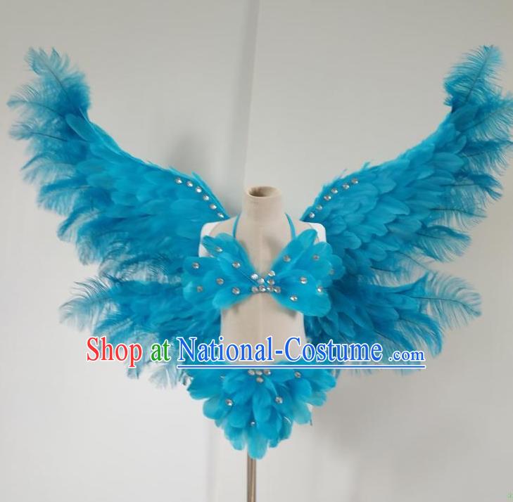 Custom Miami Parade Show Decorations Cosplay Fairy Blue Feather Butterfly Wings Halloween Performance Props Carnival Catwalks Accessories