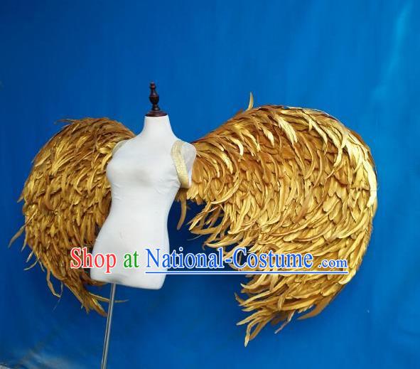 Custom Halloween Fancy Ball Props Carnival Catwalks Accessories Miami Parade Show Decorations Cosplay Angel Golden Feather Wings