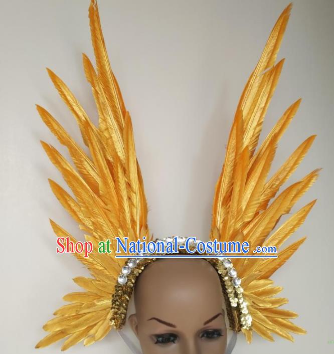 Top Halloween Cosplay Hair Accessories Catwalks Golden Feather Royal Crown Stage Show Headwear Samba Dance Giant Headpiece