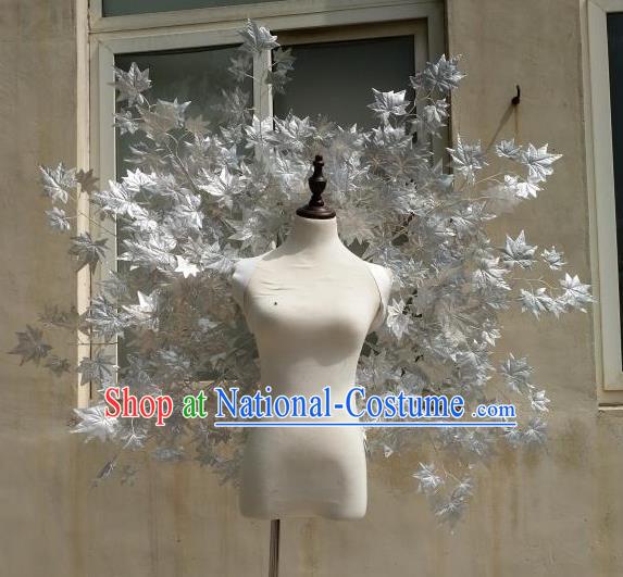 Custom Carnival Parade Accessories Miami Stage Show Decorations Cosplay Angel Grey Maple Leaf Wings Halloween Fancy Ball Props