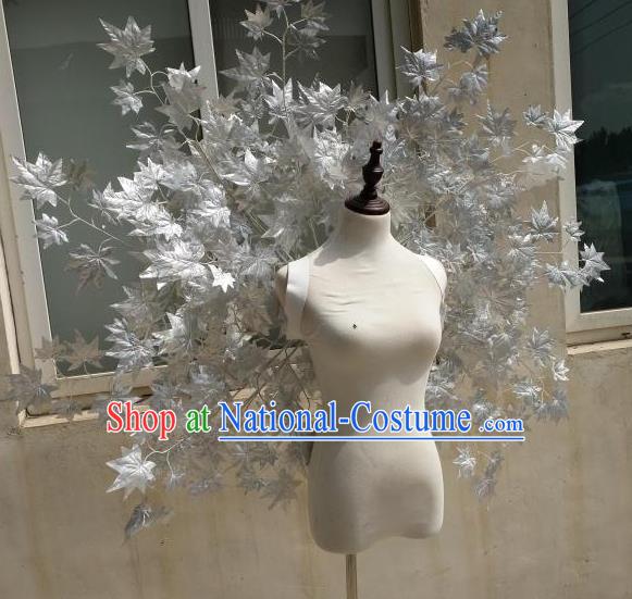 Custom Carnival Parade Accessories Miami Stage Show Decorations Cosplay Angel Grey Maple Leaf Wings Halloween Fancy Ball Props