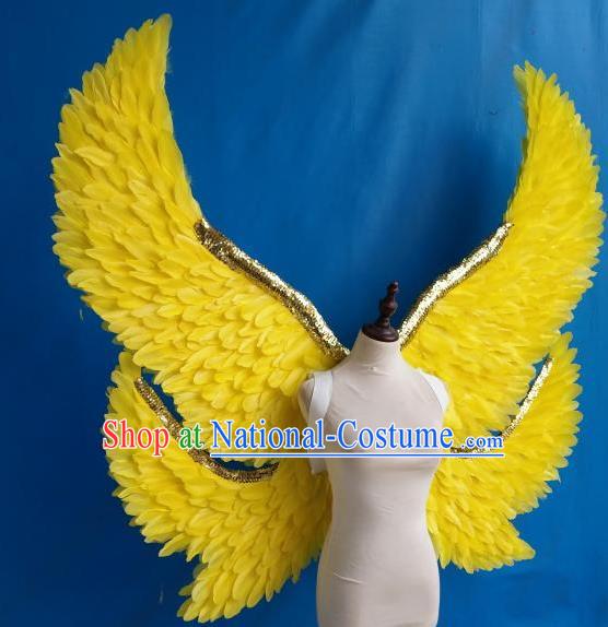 Custom Halloween Fancy Ball Props Carnival Catwalks Accessories Miami Parade Show Decorations Cosplay Angel Deluxe Yellow Feather Wings