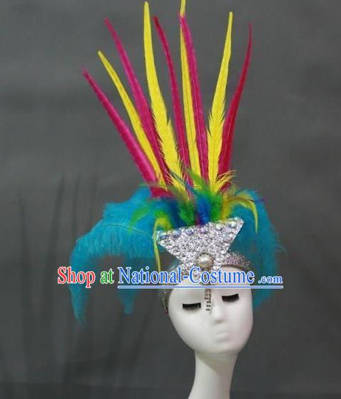 Top Brazilian Carnival Hair Accessories Miami Catwalks Headdress Stage Show Colorful Feathers Royal Crown Samba Dance Giant Headpiece