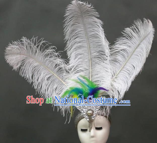 Top Samba Dance Giant Headpiece Brazilian Carnival Hair Accessories Miami Catwalks Headdress Stage Show White Feathers Royal Crown